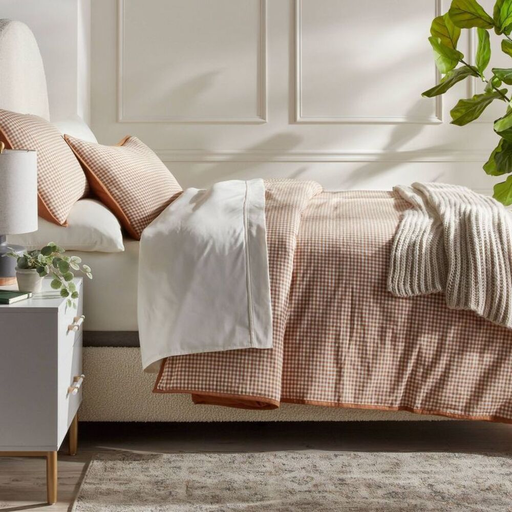 Full/Queen Midweight Mini Gingham Duvet & Sham Set - Camel